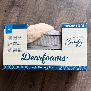 Dearfoams Women's Gray Slippers with Soft Cream Lining
